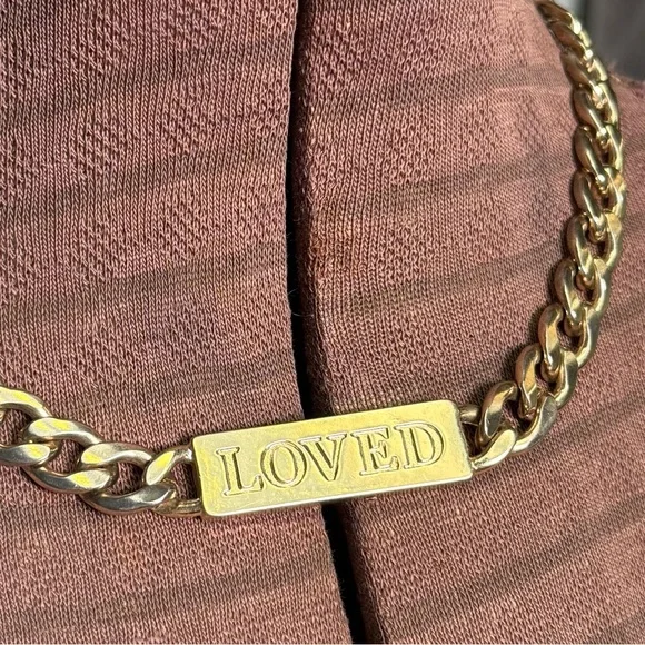 Vintage Mika Y2K Goldtone Chunky Cuban Chain Link Necklace 'LOVED' Pendant - Picture 9 of 15